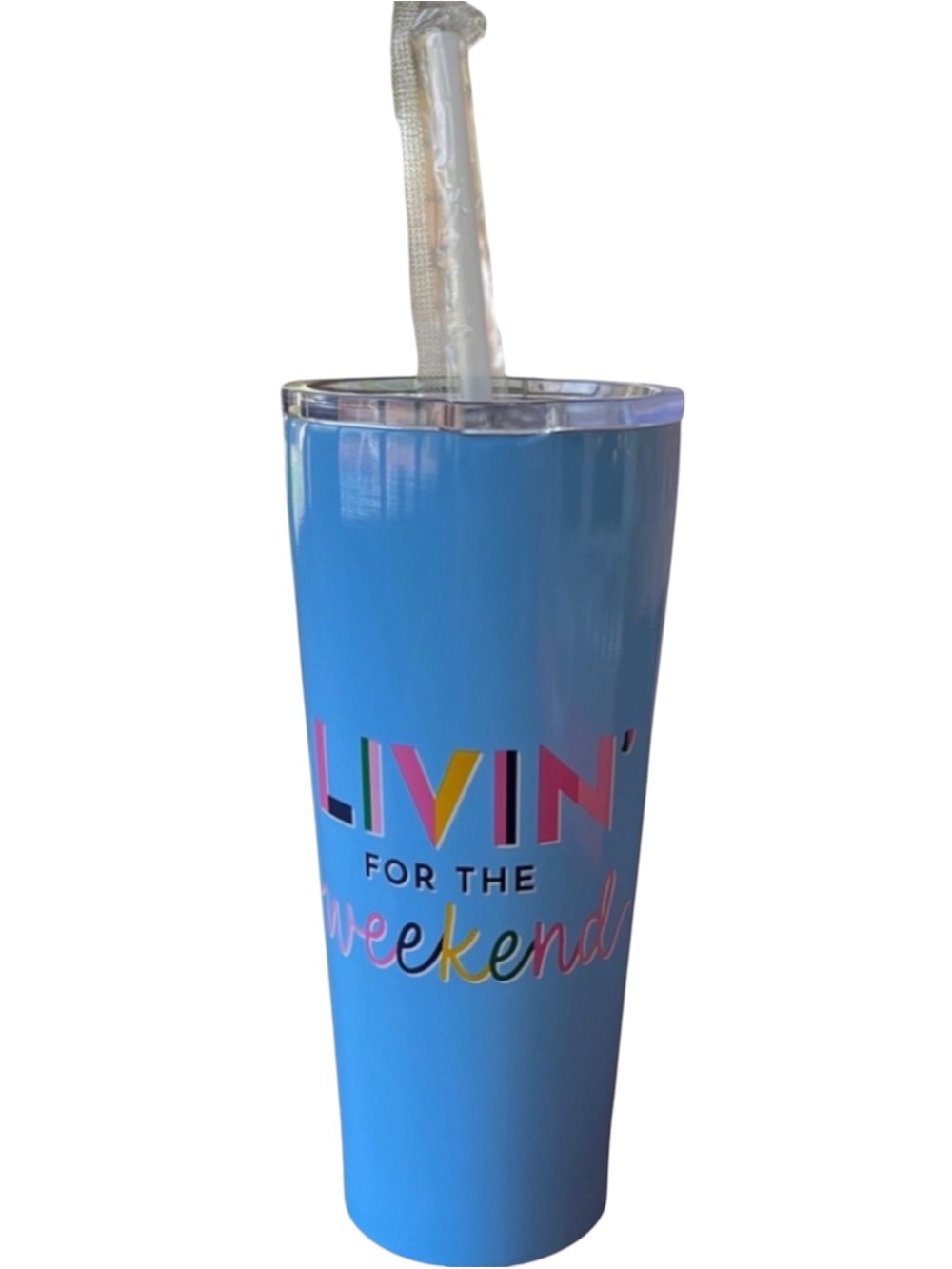 Packed Party “Livin’ for the Weekend” 22oz Sky Blue Tumbler w/ Straw NWT